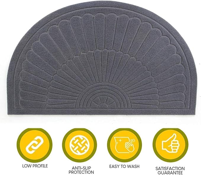Morning View Half Round Doormat, Gray, Outdoor Indoor Rug - 30x18 inches, Non Slip, High Traffic, Absorbent, Modern Design