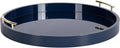 Kate And Laurel Lipton Modern Round Ottoman Tray; 22 Inch Diameter; Navy and Gold; Decorative Circle Coffee Table Tray for Living Room Decor or Large Serving Tray
