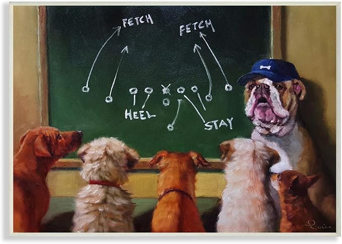 The Stupell Home Decor Collection Dog Football Team New Tricks Practice Painting Wall Plaque Art, Multi-Color | Stupell Industries | 15 x 10 Inches, Easy to Hang and Sturdy, Made in USA, by Lucia Heffernan