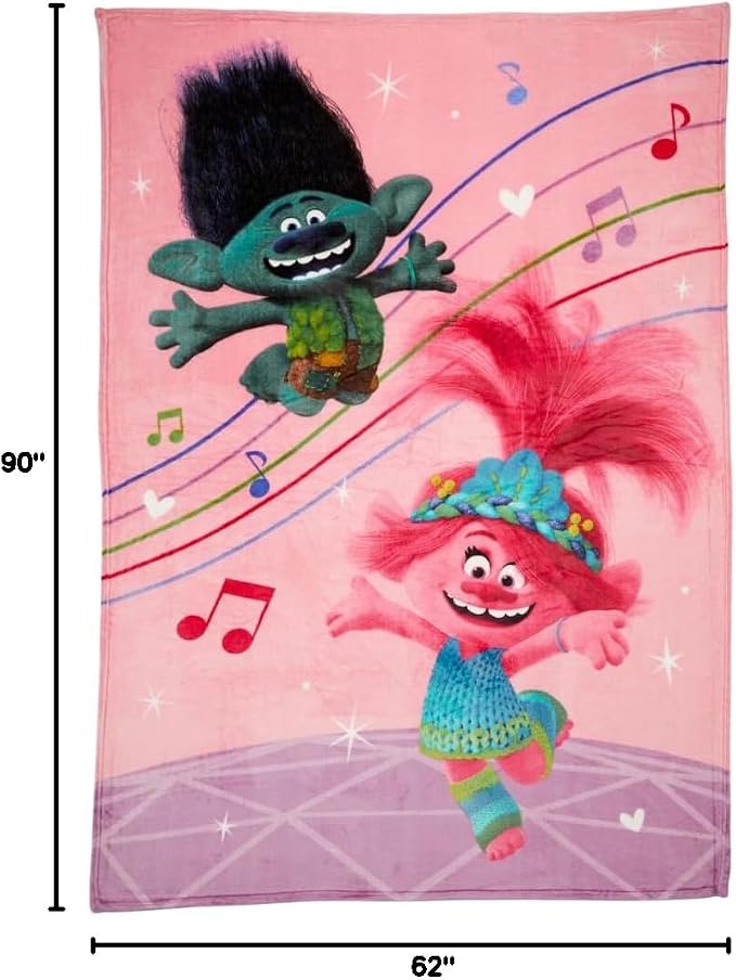 DreamWorks Trolls 3 Band Together Movie Kids Bedding Super Soft Plush Throw Blanket, 62 in x 90 in, (Officially Licensed Product), By Franco