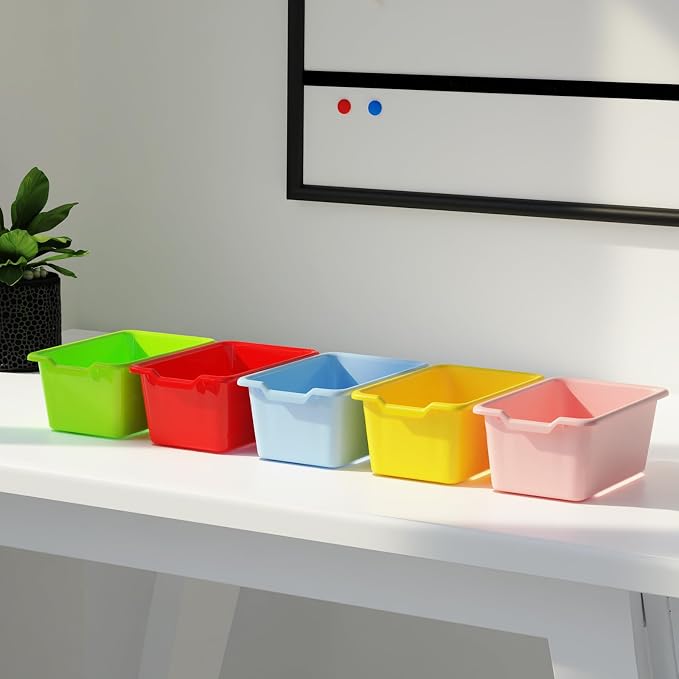 30 Pcs Plastic Book Bins Classroom Small Cubby Bins Stacking Containers Office Kids Storage Container Desk Organizer Basket for Home Nursery Playroom Classroom (30)