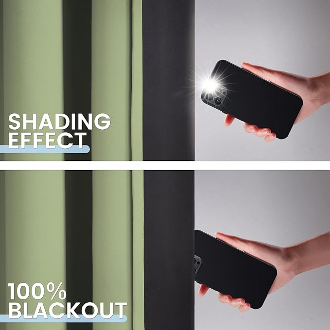 SimpleHome 100% Blackout Curtains for Bedroom,Thermal Insulated Sage Grommet Window Drapes Room Darkening Curtains for Living Room with Black Back,52 x 45 Inch,2 Panels