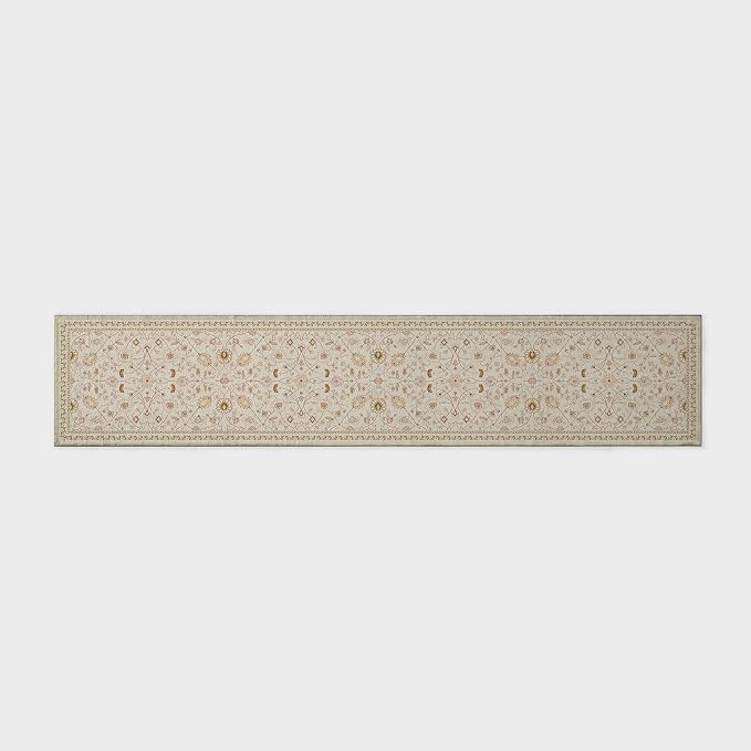 EVERGRACE Hallyway Area Runner Rugs 2x10, Boho Floral Faux Wool Indoor Outdoor Rugs, Washable Rugs for Bedroom Dining Room Living Room Kitchen, Low Pile Floor Mat Carpet for Home Decor, Natural Beige