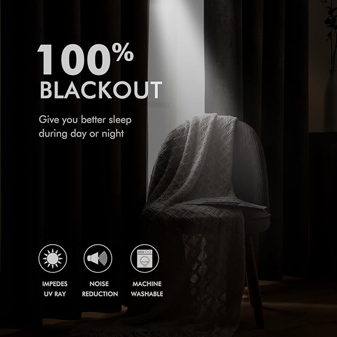MIULEE 100% Blackout Linen Textured Curtains for Bedroom Solid Thermal Insulated Ivory Grommet Room Darkening Curtains & Drapes Luxury Decor for Living Room Nursery 52 x 72 Inch (2 Panels)
