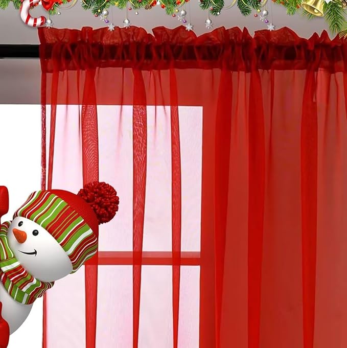 SpaceDresser Basic Rod Pocket Sheer Voile Window Curtain Panels White 1 Pair 2 Panels 38 Width 72 Inch Long for Kitchen Bedroom Children Living Room Yard(Red,38 W x 72 L)
