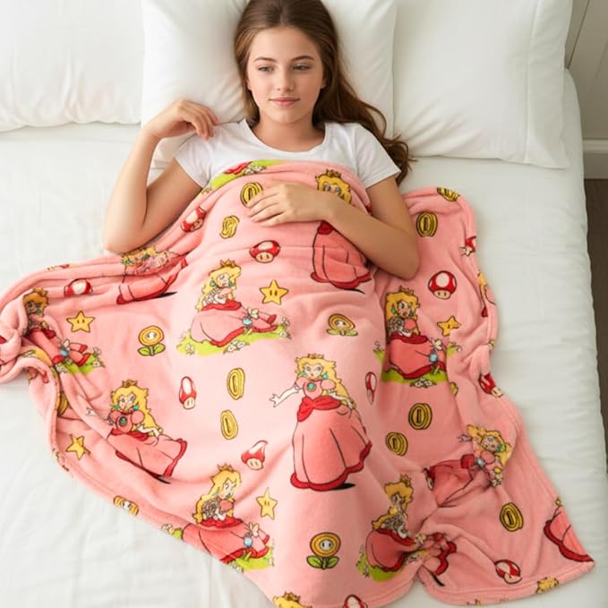 Nintendo Super Marios Bros. Gaming Princess Peach Girl Bedding Super Soft Silk Touch Throw, 46 in x 60 in, (Officially Licensed Product)
