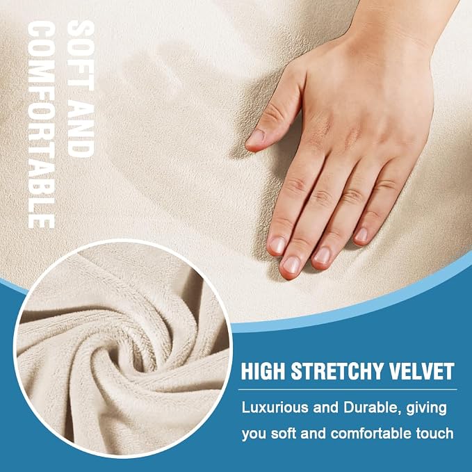 H.VERSAILTEX Sofa Cover 3 Piece T Cushion Sofa Slipcovers Thick Velvet Couch Cover Stretch T Cushion Sofa Covers for 2 Cushion Couch with 2 Individual T Cushion Covers, Cream