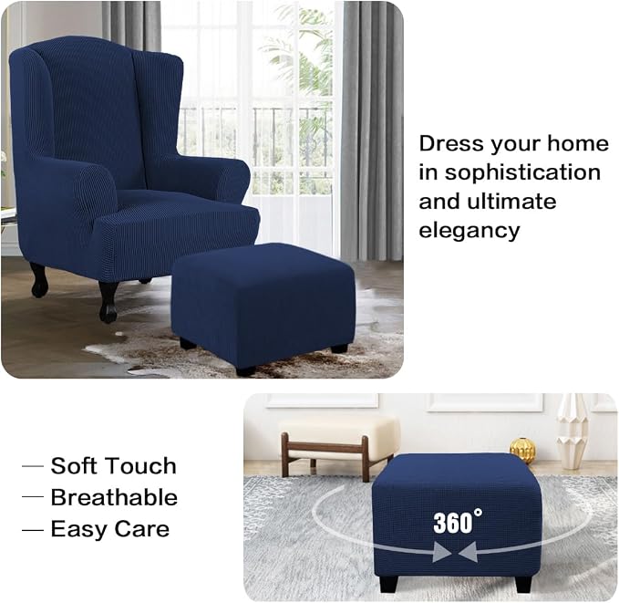 H.VERSAILTEX Ottoman Cover Slipcover Rectangle Fit Length 35"-45" Footrest Sofa Slipcovers Stool Cover Footstool Protector Covers Feature Stretch Thick Soft Jacquard Fabric Removable Washable - Navy