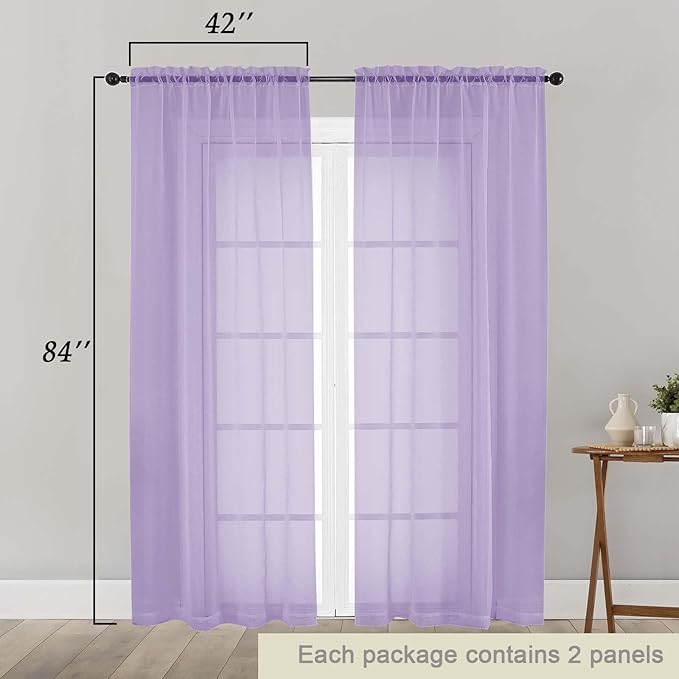 Lavender Sheer Curtains 84 Inches Long 2 Panels, Soft Airy Light Filtering - Image 2