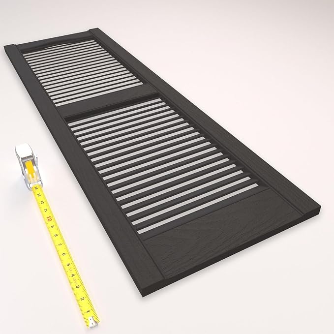 Ekena Millwork Lifetime Vinyl LL1S14X07500TG Standard Cathedral Top Center Mullion, Open Louver Vinyl Shutters, w/Installation Shutter-Lok's & Matching Screws (Per Pair), 14 1/2"W x 75"H, Tuxedo Grey