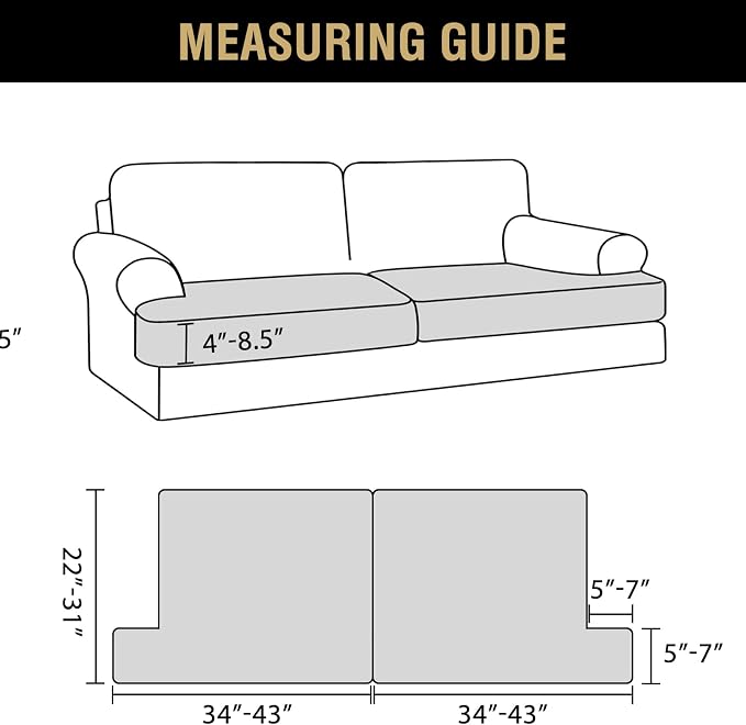 H.VERSAILTEX Stretch Velvet 2 Piece T Cushion Sofa Slipcovers - Individually Fitting Cushion Covers for 2 Cushion Couch - Stay in Place (Camel)