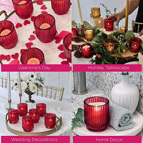 Kate Aspen Vintage Ribbed Red Glass Candle Holders Set of 6 - Votive & Tealight Candle Holder Decor for Holiday Table Decor, Christmas Dining Tablescape, Fall & Boho Home Accents (27206RD) - Image 5