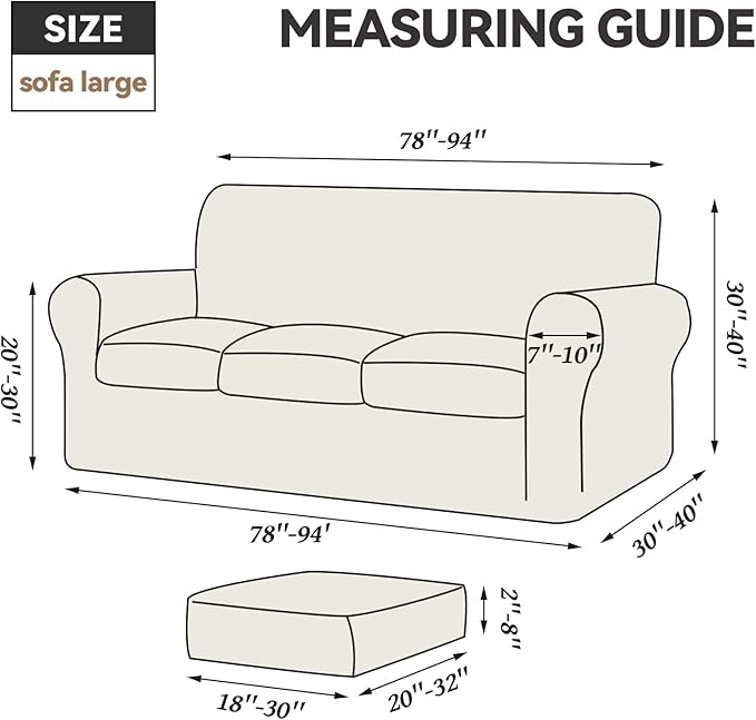 WEERRW 4 Pieces Velvet High Stretch Couch Covers for 3 Cushion Couch Sofa Slipcovers, Washable Furniture Protector with Non Slip Elastic Bottom, Feature Soft and Thick Plush Fabric, Light Grey, Large