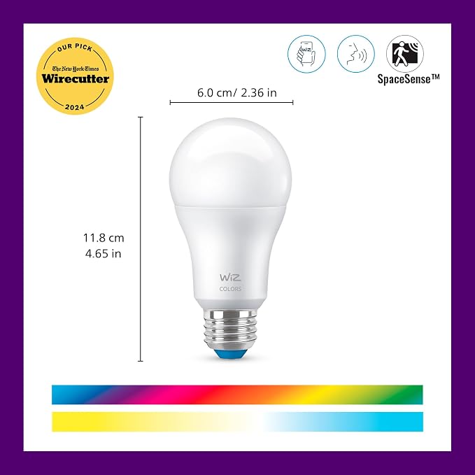 WiZ LED Smart Light Bulbs, Sunset to Sunrise Automation + Motion Detection + Control with Voice or App, Full Color A19 60W 800LM E26 Indoor, Matter Compatible - 1 Pack