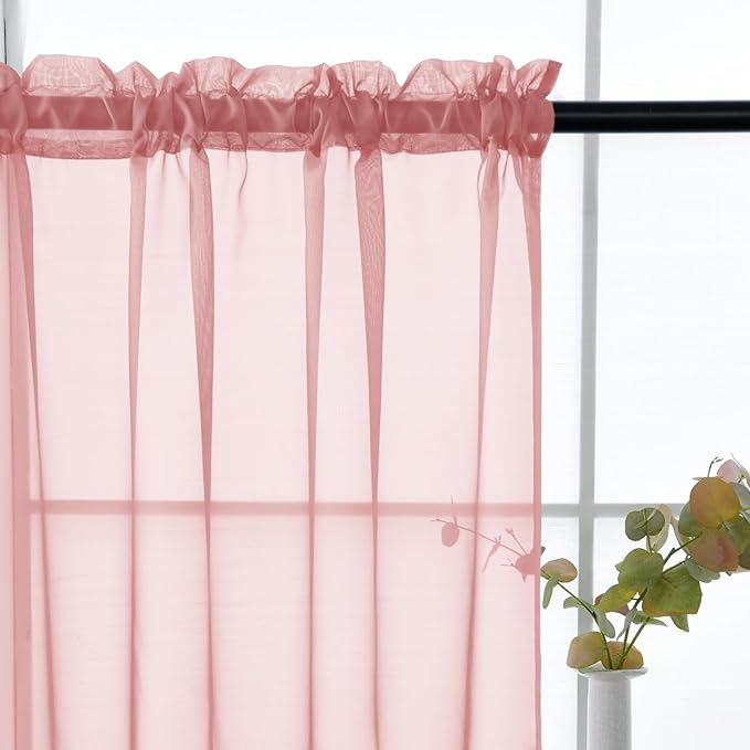 youleyar Solid Sheer Rod Pocket Curtain Voile Draperies 2 Panels White Beige Black Grey Coffee 52 Inch Width 63 Inch Long 1 Pair for Kitchen Bedroom Children Living Room Yard (Blush,52Wｘ63L)