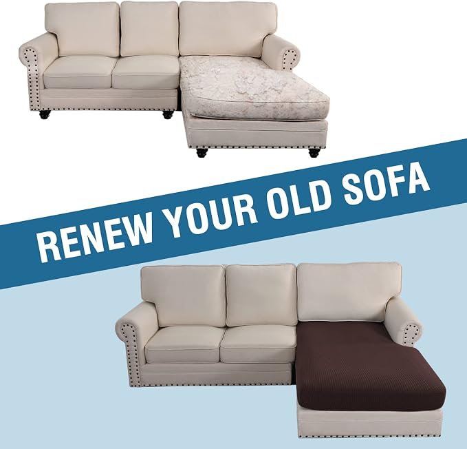 H.VERSAILTEX Sectional Couch Covers 1 Piece Chaise Slipcover L Shape Separate Cushion Couch Cover for Both Left/Right Sectional Couch (Seat Only: 1 Chaises, Chocolate)