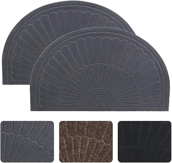 Morning View Doormat - Half Circle, Gray, Set of 2 - Low Profile Door Mat - Indoor Outdoor Rug - Absorbent, Dirt Trapper, Non Slip