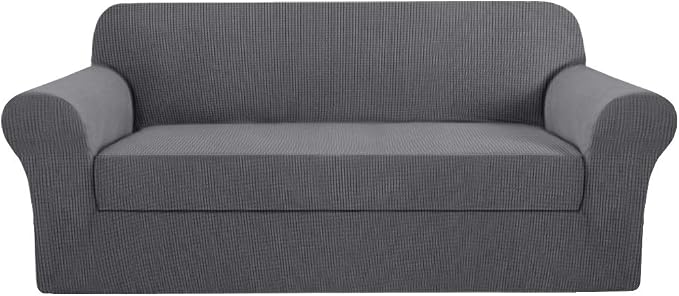 H.VERSAILTEX 2 Pieces Sofa Cover High Stretch Sofa Slipcover Stylish Furniture Cover/Protector Suit for T Cushion/Box Cushion Soft with Elastic Bottom for Kids - Sofa 72"-88" - Charcoal Gray