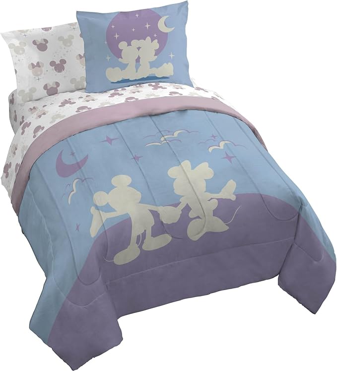 Disney Mickey and Minnie Mouse Queen Comforter Set 7 Piece Bedding, Grey | Bed in a Bag, Comforter Sheets Shams Pillowcases, Official Product, Soft Microfiber, Machine Washable, Kids Gift