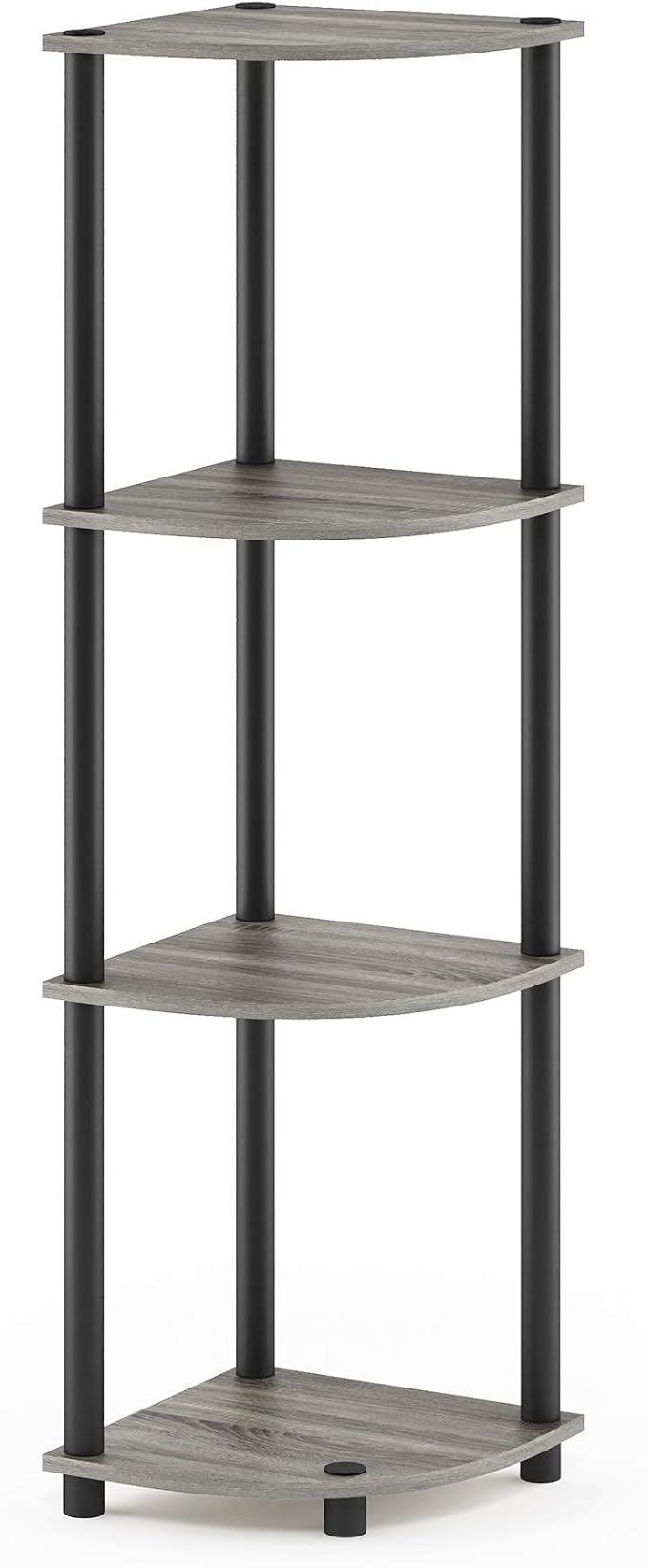 Furinno TURN-N-TUBE Corner Shelf, 4-Tier Corner Bookshelf, Display Storage Shelves with Open Shelves, for Organization and Storage, Living Room, Home Office, Garage, French Oak