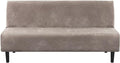 H.VERSAILTEX Real Velvet Futon Cover Armless Sofa Covers Sofa Bed Covers Stretch Futon Couch Cover Sofa Slipcover Furniture Protector Thick Soft Velvet Fabric Form Fitted Stay in Place, Taupe