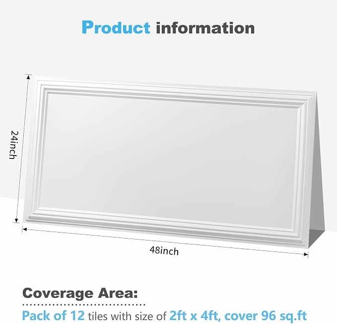 Art3d Drop Ceiling Tiles 48x24, Decorative PVC Ceiling Panels, Waterproof Rustproof and Durable 12-Pack, Glue Down, Rectangular Black
