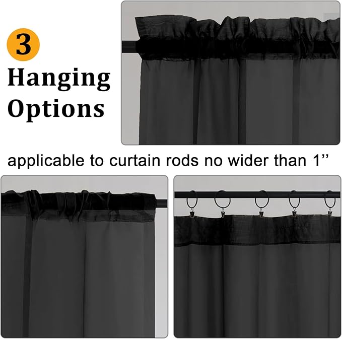 Gwine Sheer Black Curtains 96 Inches Long 2 Panels Set, Light Filtering Voile - Image 4