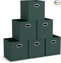Household Essentials Foldable Fabric Storage Cubes 6-Pack – 11x11x11 Stackable Non-Woven Bins with Chipboard Sides & Grommet Handles – Closet, Shelf, Nursery, or Office Organizer – Dark Green