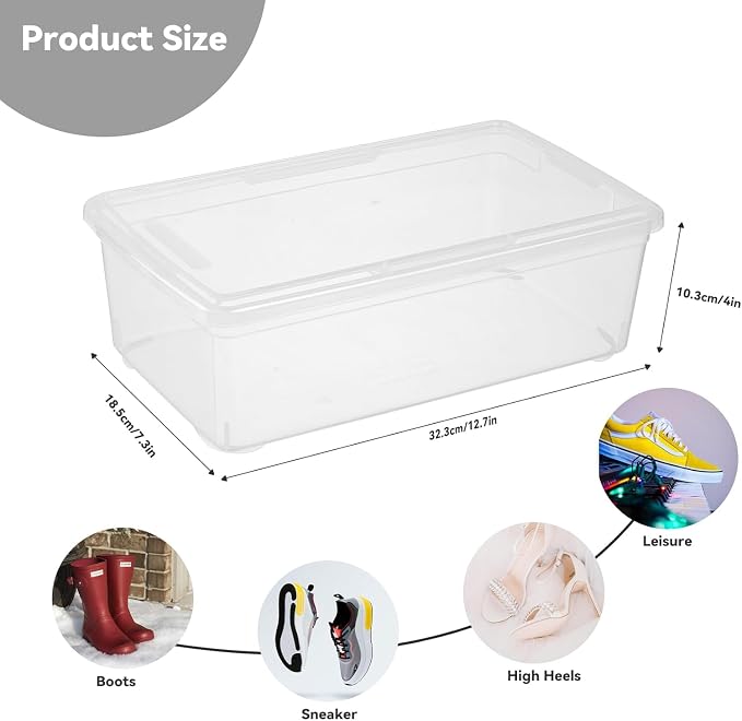 novelinks 8 Pack 6QT Plastic Storage Bins with Lids, Shoe Boxes (Clear) | Clear Shoe Storage Boxes, Shoe Boxes Clear Plastic Stackable, Shoe Bins, Shoe Containers, Craft Organizers and Storage