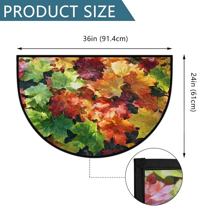 Autumn Half Round Door Mat Welcome Entrance Mat Bath Bathroom Rug C1 | Autumn Fall Maple Leaves Welcome Entrance Mat Anti-Slip Half Moon Bath Mat Semi Circle Rug Indoor Outdoor Kitchen Rug