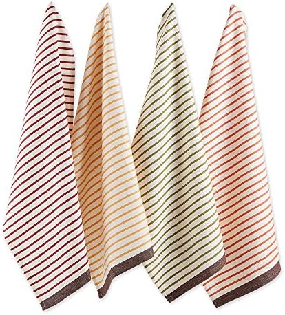 DII Thanksgiving Fall Kitchen Towels Collection Decorative Embellished Dish Towel Set, 18x28, Harvest Stripe, 4 Count by DII