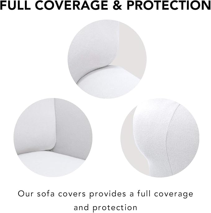 PureFit Stretch Oversized Couch Covers Fleece Sofa Slipcovers White | 1-Piece Sofa Cover Washable Soft Couch Protector, Couch Slipcover with Non Skid Foam and Elastic Bottom for Kids, Dogs