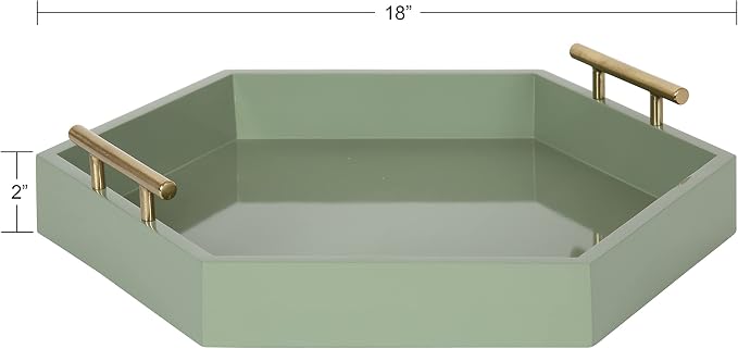 Kate and Laurel Lipton Modern Hexagon Tray; 18 x 18; Sage Green with Gold Handles; Midcentury Decorative Serving Tray for Storage and Display in Living Room Decor Scheme
