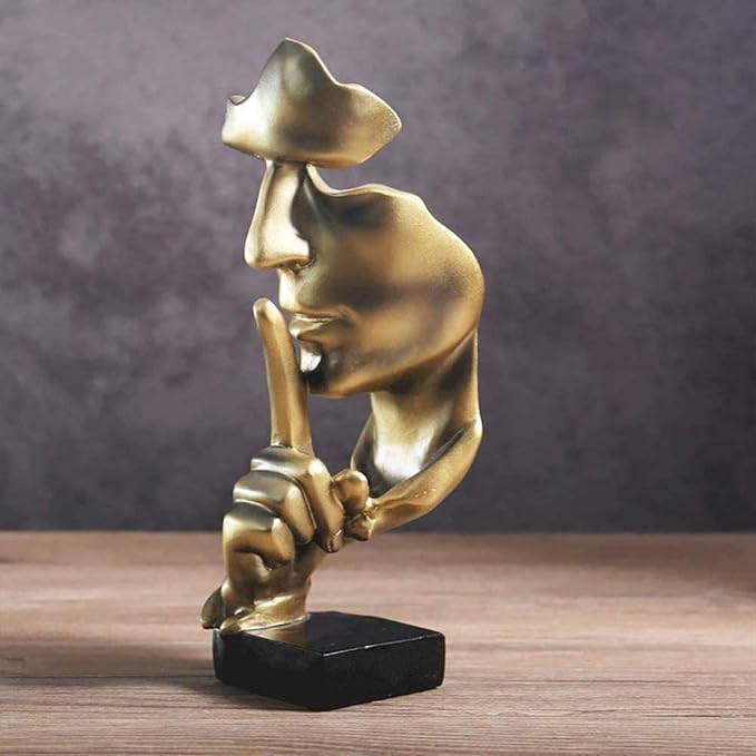 aboxoo Thinker Statue, Silence is Gold Abstract Art Figurine(Gold) | Modern Home Resin Sculptures Decorative Objects,Table Top Decor for Livingroom Home Decor,Office Study Sculpture