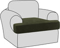 H.VERSAILTEX Stretch Velvet T Cushion Chair Covers for Living Room Armchair Sofa Cover Couch Cover Slipcover T Cushion Seat Cover (Armchair, Olive)