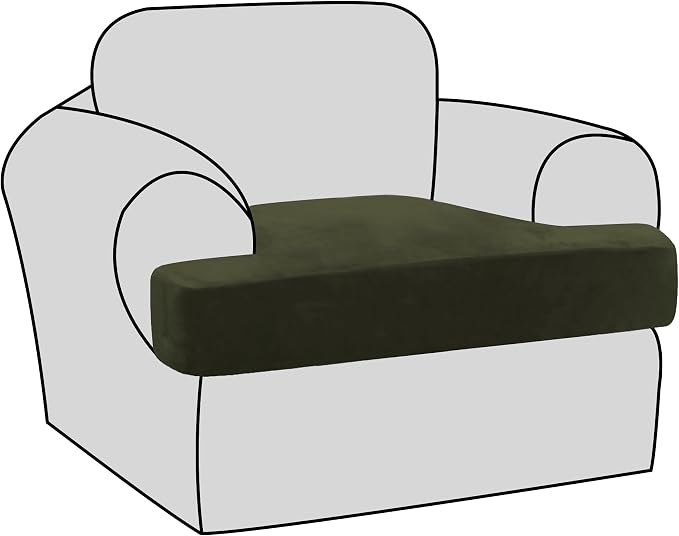 H.VERSAILTEX Stretch Velvet T Cushion Chair Covers for Living Room Armchair Sofa Cover Couch Cover Slipcover T Cushion Seat Cover (Armchair, Olive)