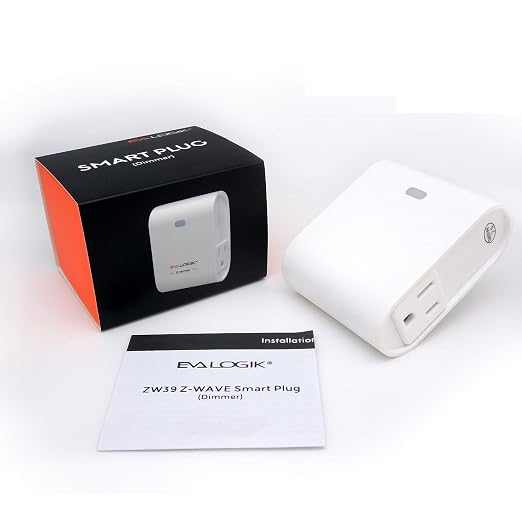 EVA LOGIK Z-Wave Smart Dimmer Outlet, Indoor Plug, Hub Required | Plug-in dimmer outlet for compatible lights, smooth brightness control, built-in repeater, works with certified Z-Wave hubs