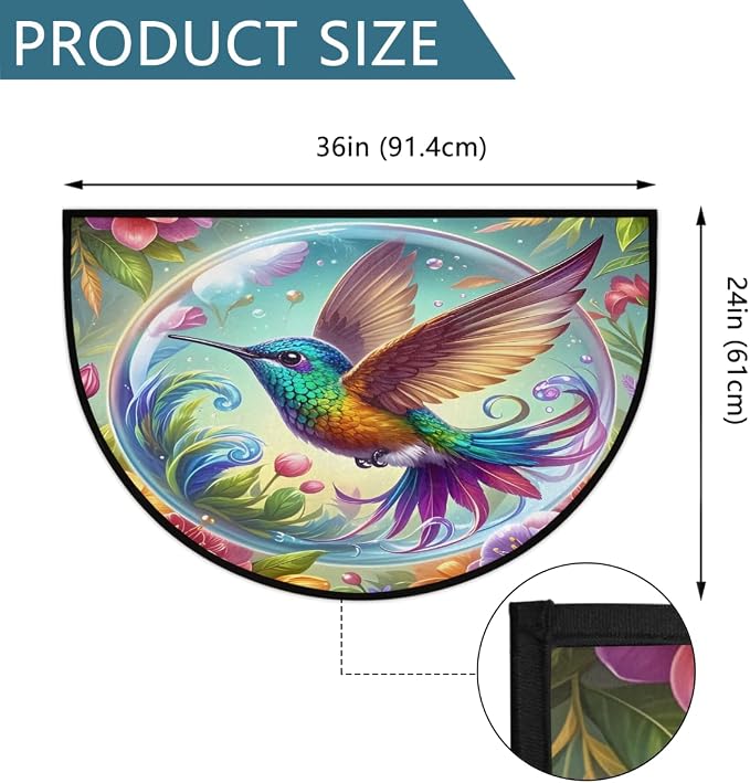 Hummingbird Half Round Door Mat Non-Slip Semi Circle Rug Half Moon Doormat | Animal Hummingbird Soft Washable Welcome Entrance Mat for Outdoor Indoor Floor Bedroom Bathroom Home Kitchen Festival Decor