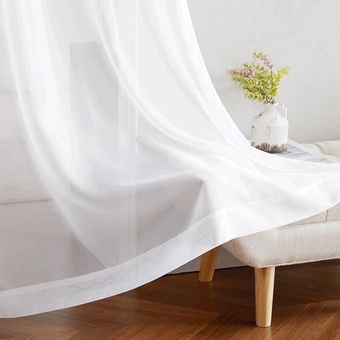 NICETOWN White Sheer 102 inch Curtains for Living Room, Grommet Elegant and Airy Window Treatments Translucent Lightweight Drapes for Living Room/Bedroom,2 Panels, W54 x L102