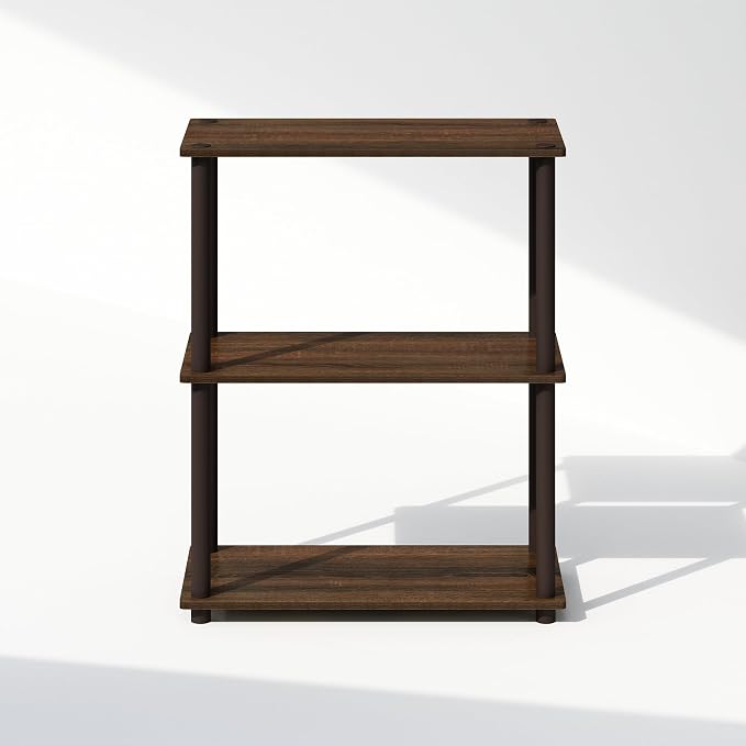 Furinno Turn-N-Tube Book Shelf, 3-Tier Bookshelf, Bookcase with Multipurpose Compact Display Rack, 11.6 x 23.6 x 29.6, for Living Room, Bedroom, Home Office, Walnut/Brown
