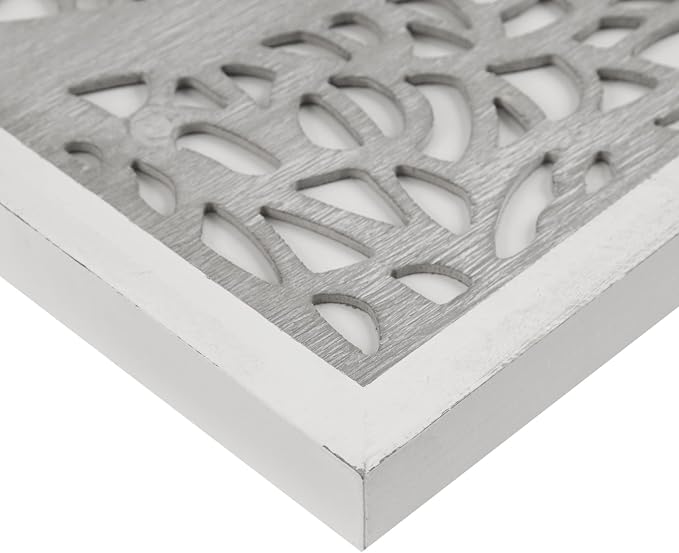 Madison Park Laurel Wall Art - Laser Cut Carved Botanical Tree Branches, Genuine Fir Wooden Framed, Rustic Finish - Modern Farmhouse Décor for Living Room, Ready to Hang Panel, 12 x 36, Natural Grey