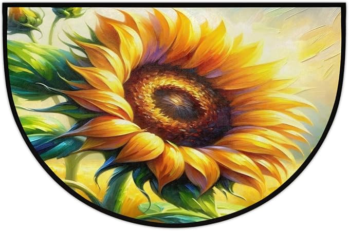 Sunflower Half Round Doormat Semi Circle Rug Half Moon Rug Entryway Mat | Flower Yellow Washable Non Slip Outdoor Floor Rug Kitchen Mat for Indoor Outdoor Bathroom Fireplace Bath Decor
