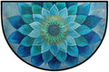 Teal Mandala Half Round Rug Half Moon Door Mat Half Circle Rugs | Floral Flower Washable Non-Slip Semi Circle Rug Welcome Half Round Door Mat Indoor Entrance Kitchen Bedroom Living Room Decor