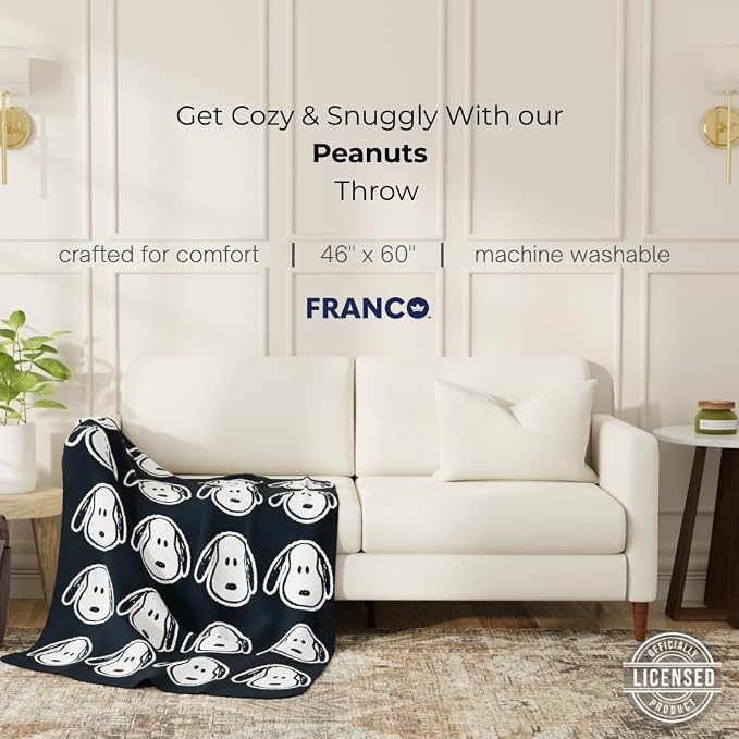 Peanuts® Snoopy 46in x 60in Throw, Super Soft Plush Cozy Throw Blanket, (Officially Licensed Product) by Franco Collectibles®