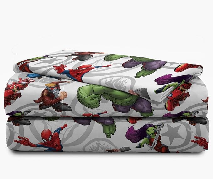 Jay Franco Kids Sheet Set with Fitted, Flat Sheets & Pillow Cover - Ultra-Soft Bedding with Pillowcase for Room Decor, Multi - Avengers, 3 Piece Twin