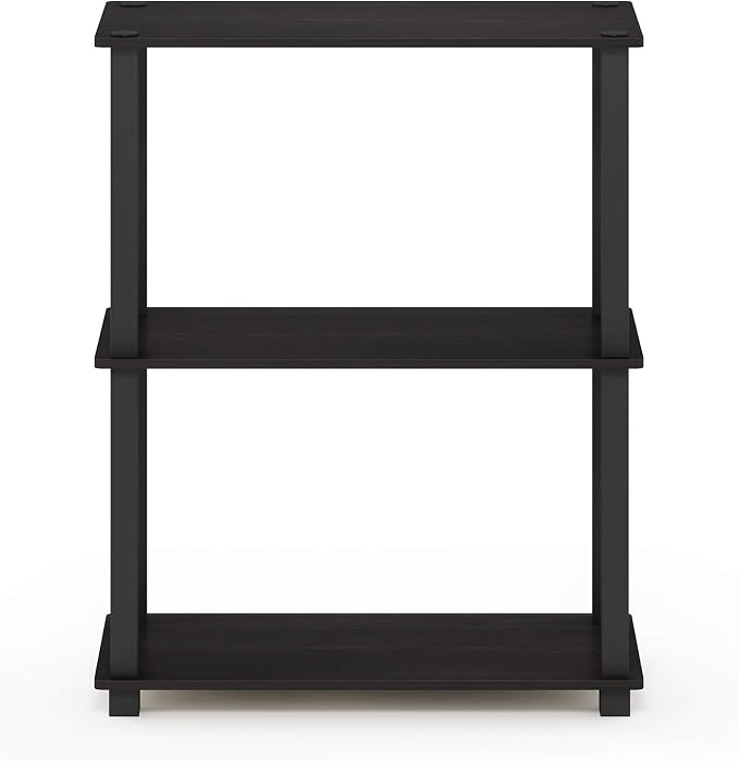 Furinno TURN-S-TUBE Storage Shelves, 3-Tier Book Shelf, Corner Shelf, Toolless Open Shelves, for Organization and Storage, Living Room, Garage, Home Office, Espresso