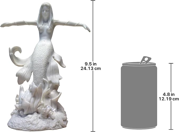 Design Toscano Oceans Queen Mermaid Figurine Statue, 9 Inch, Bonded Marble Polyresin, White