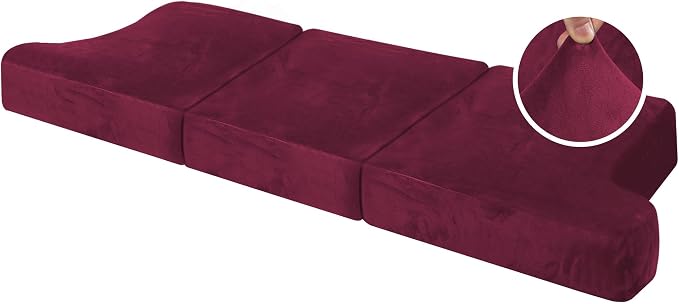 H.VERSAILTEX Stretch Velvet 3 Piece T Cushion Sofa Slipcovers Individually Sofa Cushion Covers for 3 Cushion Couch Seat Cushion Covers for Sofa Seat Cushion Covers Stay in Place(Sofa, Burgundy)