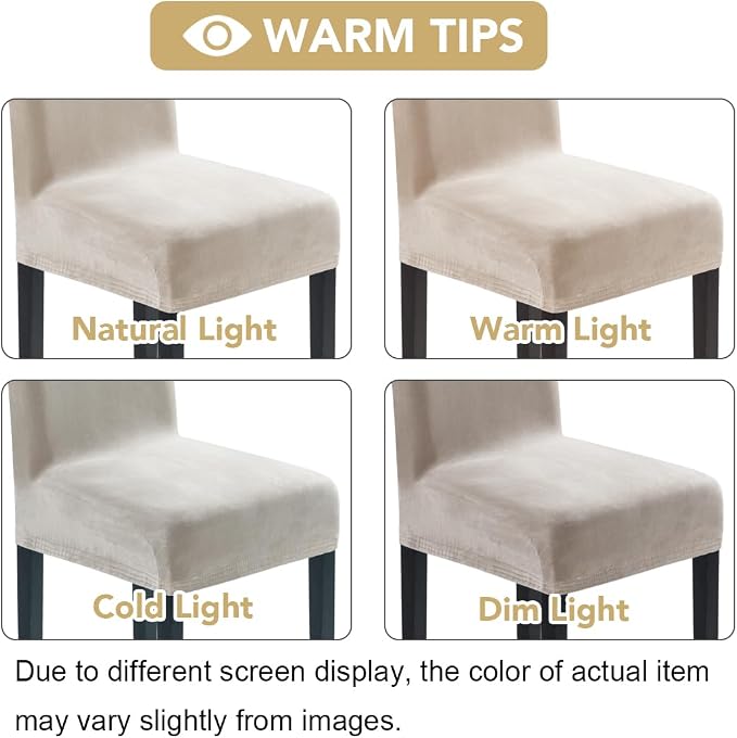 H.VERSAILTEX Velvet Dining Chair Covers Stretch Chair Covers for Dining Room Set of 6 Parson Chair Slipcovers Chair Protectors Covers Dining, Soft Thick Solid Velvet Fabric Washable, Oatmeal