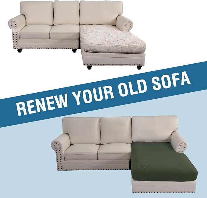 H.VERSAILTEX Sectional Couch Covers 1 Piece Chaise Slipcover L Shape Separate Cushion Couch Cover for Both Left/Right Sectional Couch (Seat Only: 1 Chaises, Olive)
